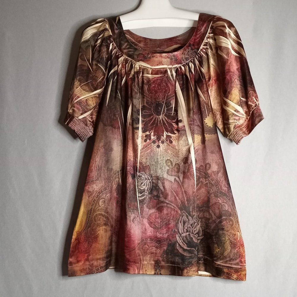 Lane Bryant Top Short Sleeve Brown/Beige Women's Sz. 14/16
